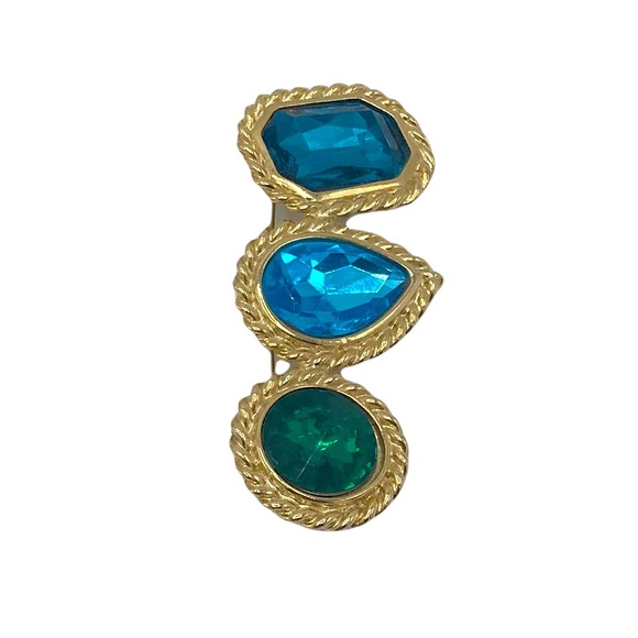 Goldtone Blue Green Stone Brooch - Picture 2 of 6